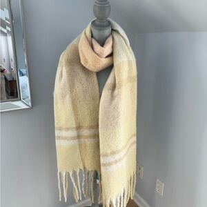 Anthropologie Oversized Cozy Scarf: Yellow, Cream, & Beige Plaid